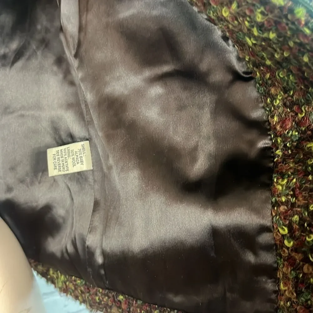 Beyond Threads Brown and Green Boucle Textured Zip-Up Vest Size Small